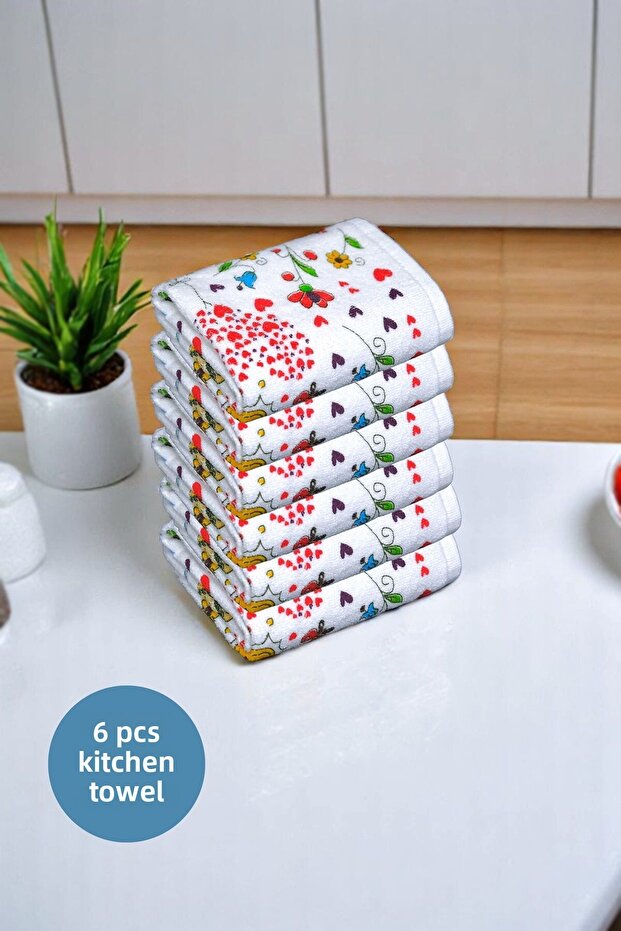 مجموعة من 6 مناشف مطبخ بيضاء مطبوعة - 2