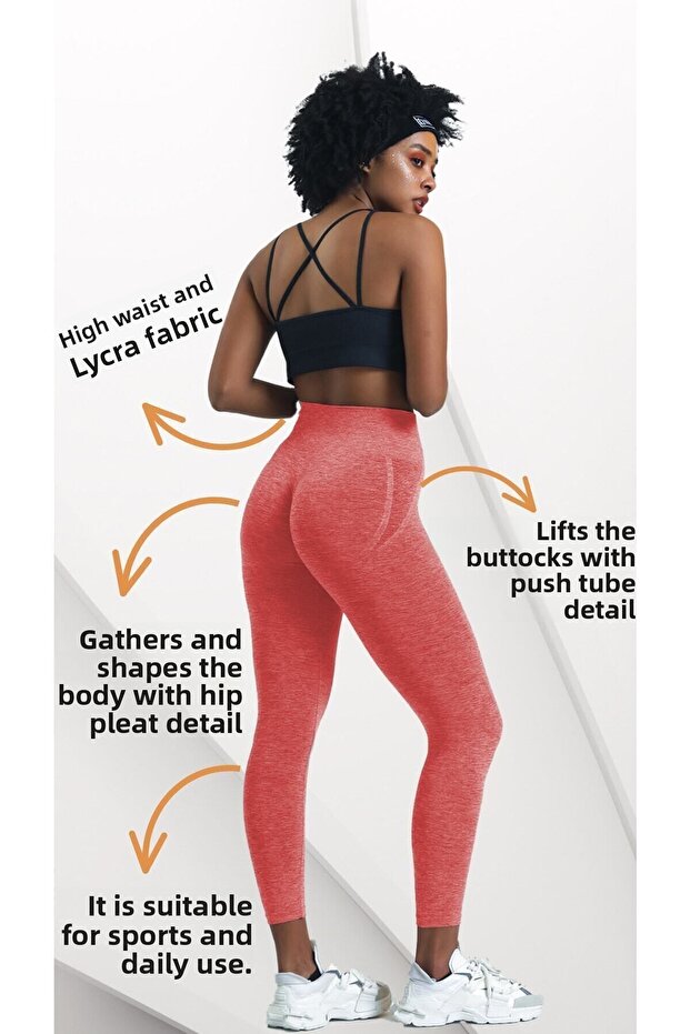 Red Hip Shirred Push up Hip Shaping Leggings Seamless Leggings