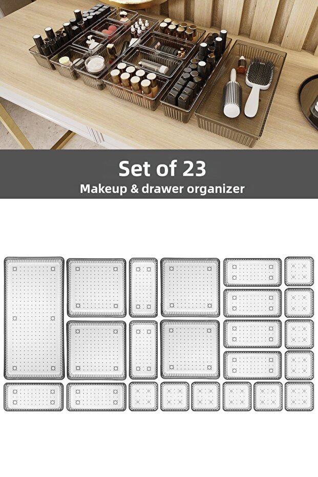 23-Compartment Drawer Organizer - Cosmetic Jewelry Makeup Organizer - Anthracite