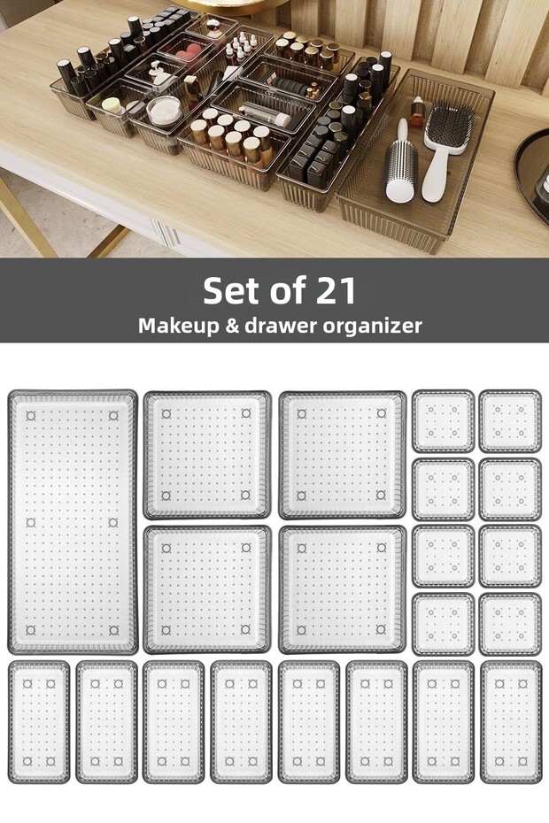 21-Piece Drawer Organizer - Cosmetic Jewelry Makeup Organizer Cabinet Organizer - Anthracite