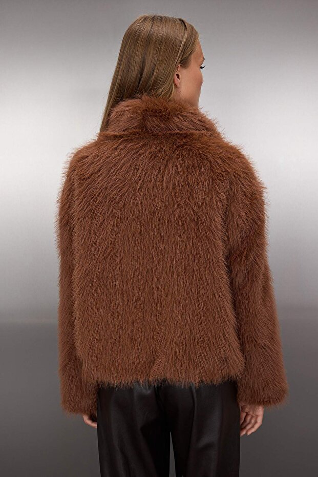 Světle hnědý oversize kožich TWOAW25MO00035 - 4