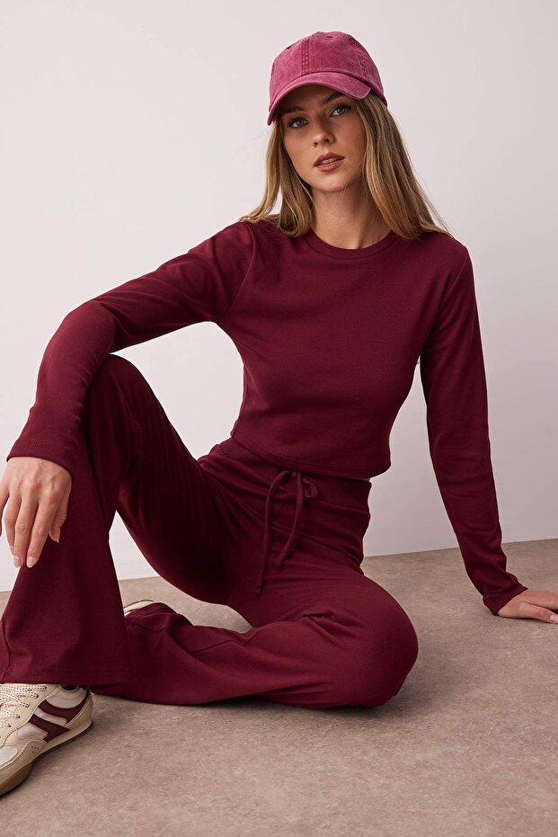 Wardrobe Essentials – Bordo Slim/Vücuda Oturan Örme Alt-Üst Takım | TWOAW26AU00008 - 2