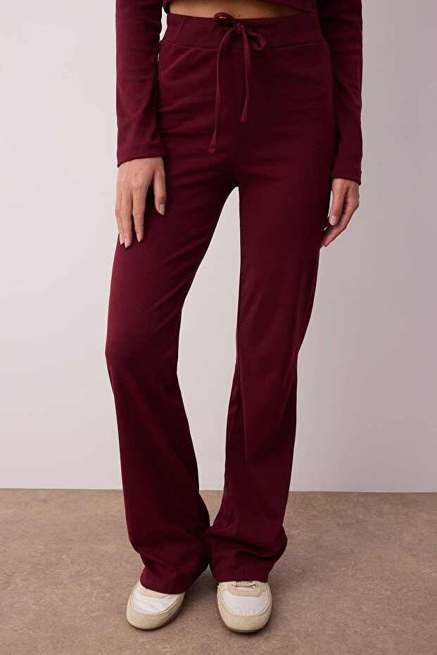 Wardrobe Essentials – Bordo Slim/Vücuda Oturan Örme Alt-Üst Takım | TWOAW26AU00008 - 3