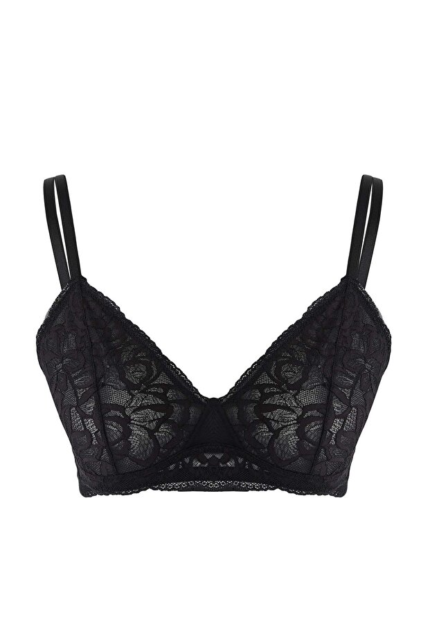 Siyah Dantel Balensiz Kapsız Askılı Bralette Örme Sütyen THMAW26SU00000 - 7