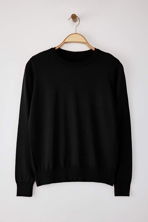 Wardrobe Essentials Siyah Merserize Görünümlü İnce Basic Triko Kazak | TWOAW26KZ00081 - 5