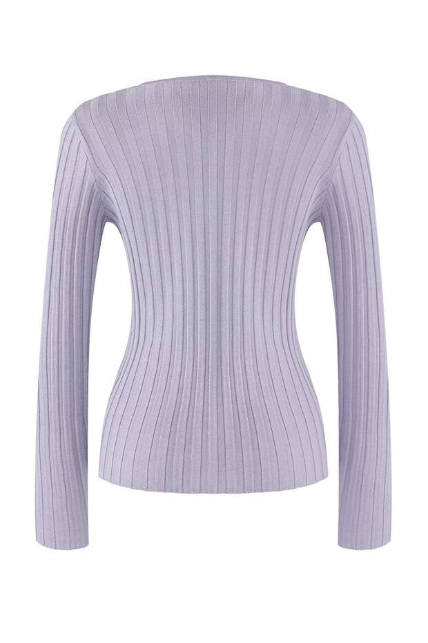 Wardrobe Essentials Lila Merserize Görünümlü Fitilli Triko Kazak | TWOAW26KZ00099 - 6