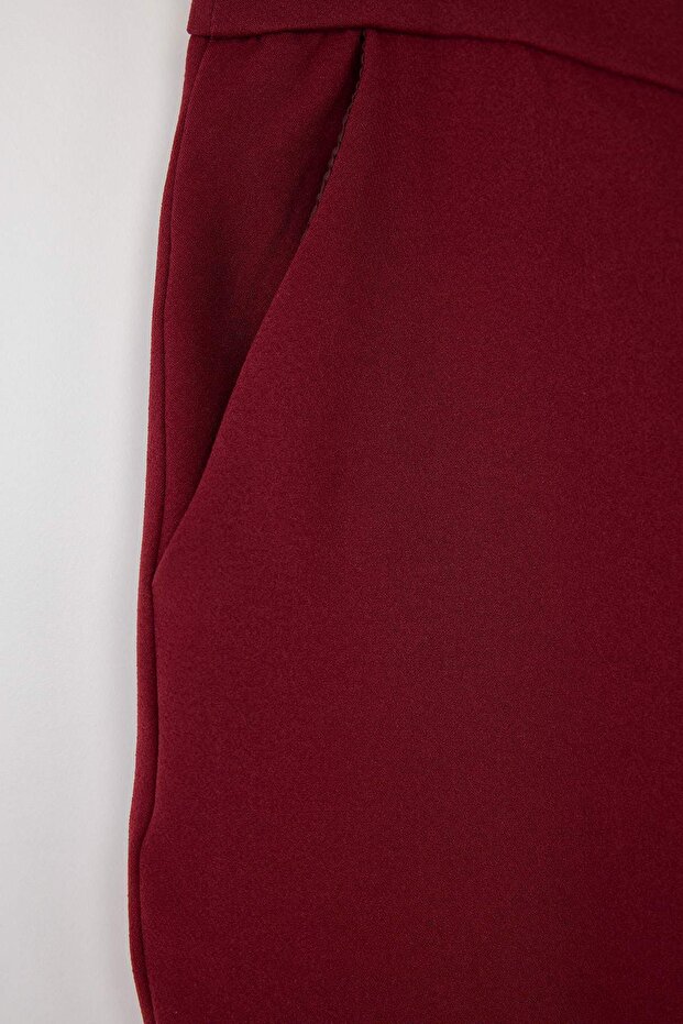 Bordo Cigarette Dokuma Kumaş Pantolon TBBAW23AR00051 - 6