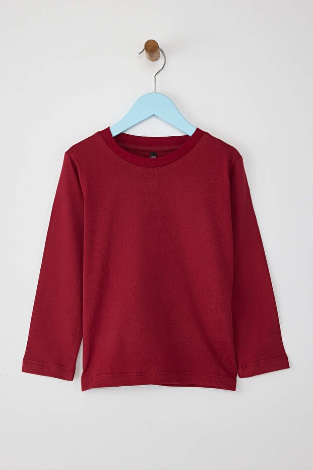 Lacivert-Bordo-Ekru 100% Pamuk 3'lü Düz/Basic Regular Unisex Çocuk Örme Okul T-Shirt TKDAW26TS00004 - 12