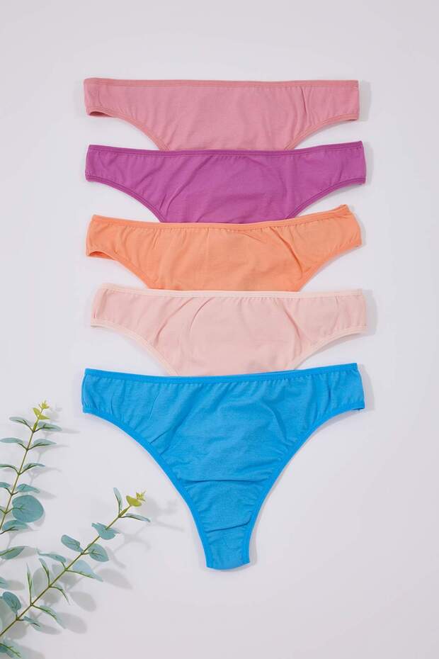Multicolored 5-Pack Cotton High Waist Thong Plus Size Panties Tbbss25Cm00012 - 3