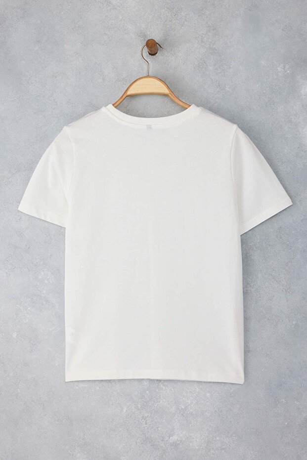 Ecru Stone Detailed 100% bavlna Regular Fit tričko - Twoss25Ts00016 - 8