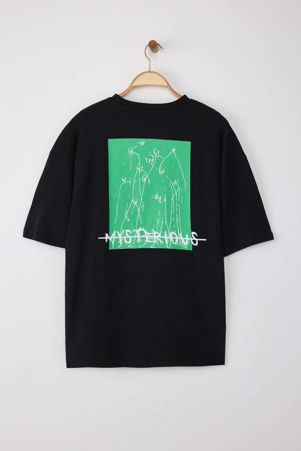 Siyah Oversize/Geniş Kesim %100 Pamuklu Sırt Baskılı T-Shirt TMNSS22TS0913 - 6