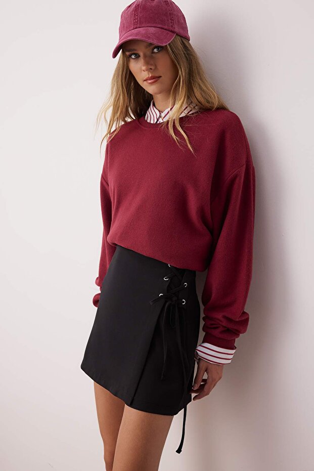 Black Binding and Eyelet Detailed Woven Shorts Skirt TWOAW21SR0038 - 1