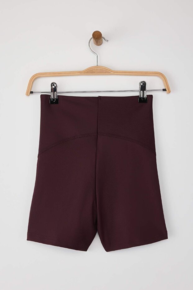 Koyu Mürdüm Toparlayıcı Örme Spor Şort/Kısa Tayt TWOSS21SR0545 - 6