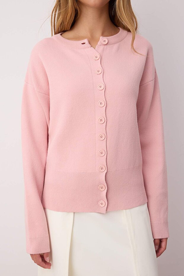 Różowy, 2-pak, zestaw: sweter kardigan-bluzka z włóczki premium/specjalnej z okrągłym dekoltem TWOAW26HI00124 - 4