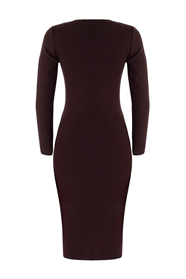 Wardrobe Essentials Kahverengi Premium/Özel İplikli Midi Triko Elbise | TWOAW26EL00007 - 6