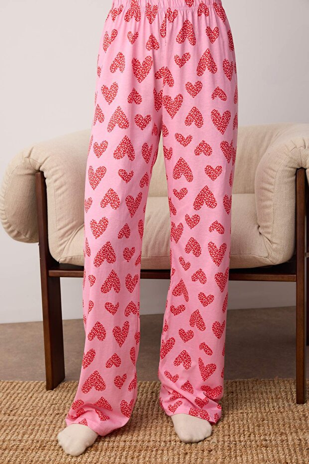Pembe %100 Pamuklu Leopar Kalpli Örme Pijama Takımı THMAW25PT00142 - 3