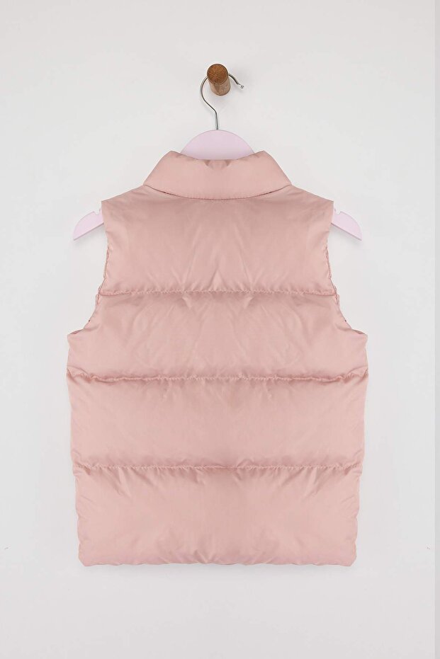 Pembe Düz/Basic Dik Yaka Regular Fit Kız Çocuk Şişme Yelek TKDAW26YE00000 - 4