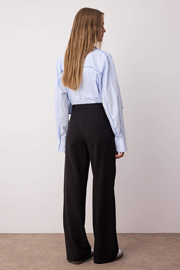 Siyah Wide Leg/Geniş Paça Bootcut Dokuma Kumaş Pantolon TWOAW21PL0332 - 4