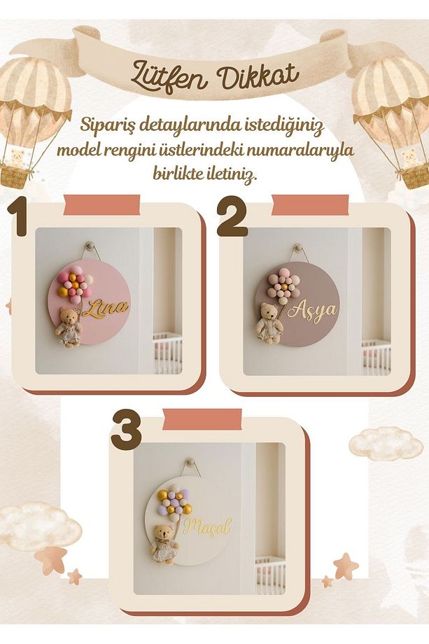 İstediğiniz İsmi Yazıyoruz - Bubble Ayıcıklı Bebek Kapı ve Duvar Süsü - 4