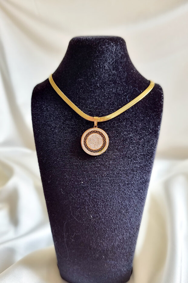 Zircon Stone Medallion Model Stylish Steel Necklace