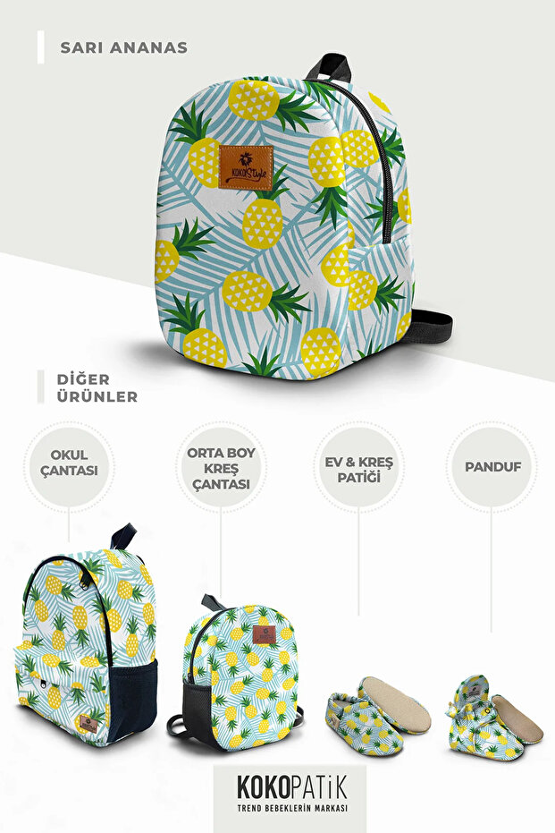 حقيبة ظهر للأطفال باللون الأصفر بنمط الأناناس - حجم صغير - 4