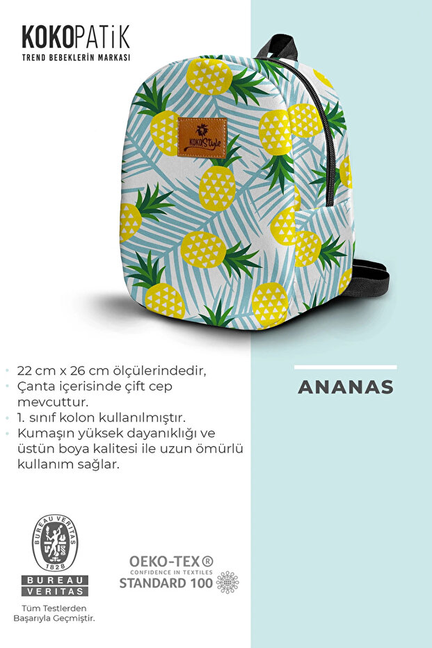 حقيبة ظهر للأطفال باللون الأصفر بنمط الأناناس - حجم صغير - 3