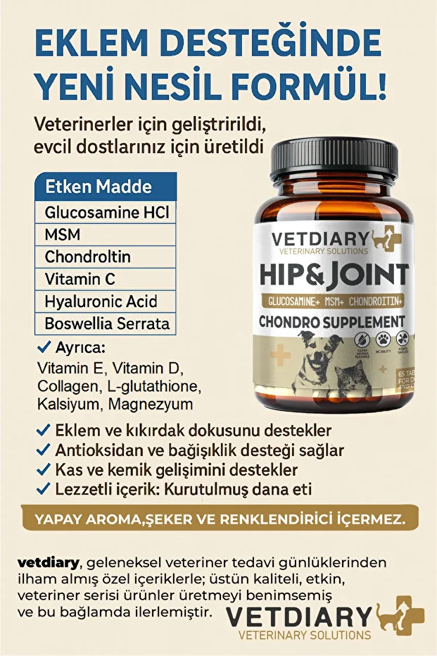 HIP & JOINT CHONDRO MSM Move Glucosamine Premium Kedi ve Köpek Eklem İskelet Destek Tableti - 3