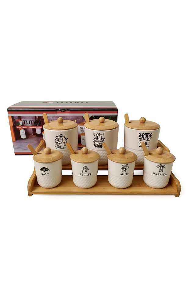 Bambu Standlı 7 Parça Baharat Seti Tutku 1409 - 3