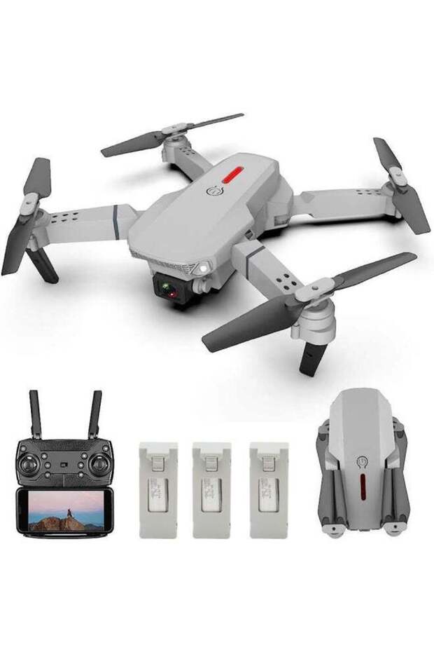 طائرة بدون طيار صغيرة الحجم مزودة بكاميرا مزدوجة بدقة 4K وواي فاي وFPV، وضع بدون رأس، 3 بطاريات، طائرة رباعية المراوح قابلة للطي - رمادي - 1