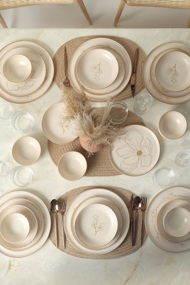 Taupe Bloom Nordıc Yemek Takımı 24 Parça 6 Kişilik 22519-20-28-29 - 1