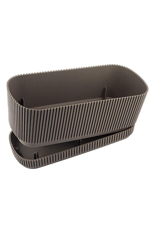4 Adet 3 Litre 29cm Pera Uzun Saksı Seti Siyah Plastik Tabaklı Çiçek Bitki Balkon Saksısı Set - 4
