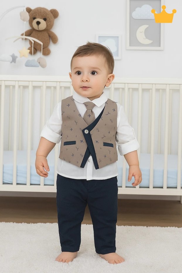 4-Piece Tie-Up Vest Shirt Pants Baby Boy Children's Festive Bottom Top Suit 15061