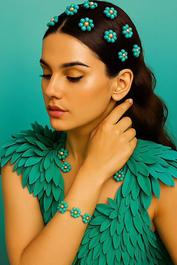 Flower Patterned Macrame Bracelet – Turquoise Beads
