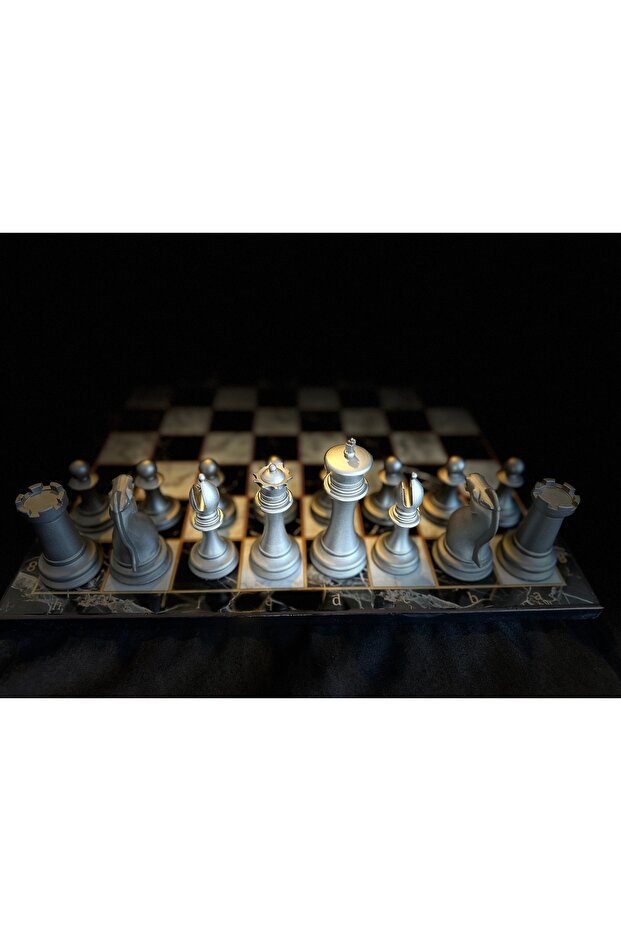 مجموعة الشطرنج الفاخرة طاولة رمادية - 5
