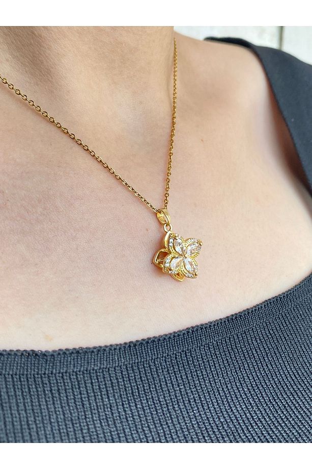 Rotatable Golden Clover Döndürülebilir Kuyumcu Model Çelik (KOLYE & AYARLANABİLİR YÜZÜK) 2'li Set - 6
