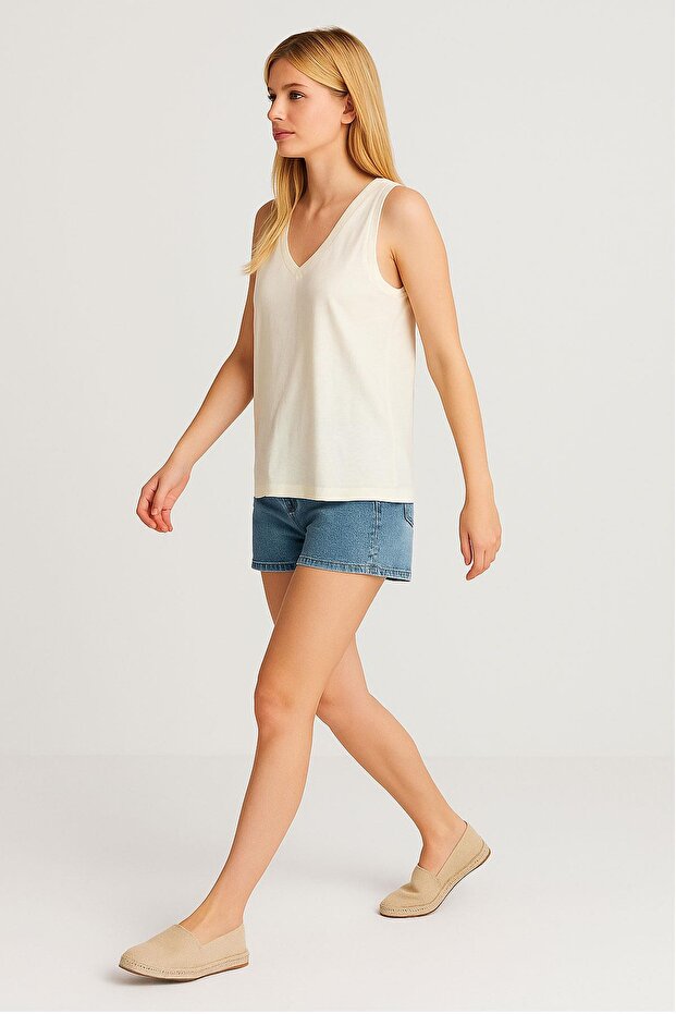 A-Line Front and Back V-Neck Thick Strap Cotton Basic Tank Top - 8
