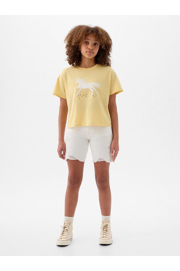 Kız Çocuk Sarı Pullu Flippy Grafikli T-Shirt - 4