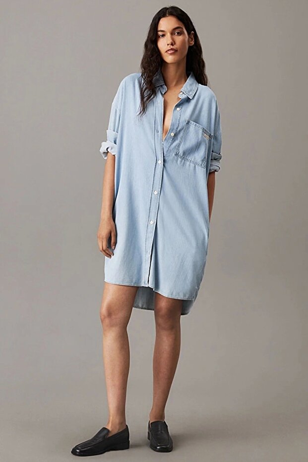 CK Jeans LOOSE SHIRT LYOCELL DENIM DRESS Kadın Elbise J20J225472-1A4 - 1