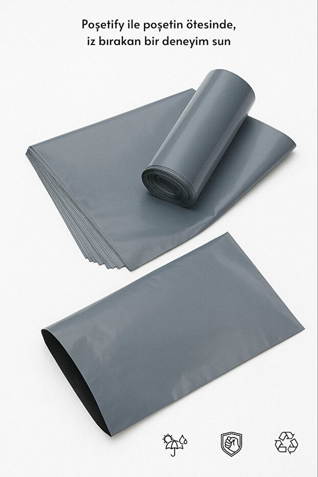 25 Adet Cepsiz Kargo Poşeti 22x30+5 cm | Gri Renk Yapışkan Bantlı Gönderi Zarfı | E-Ticaret Poşeti - 9