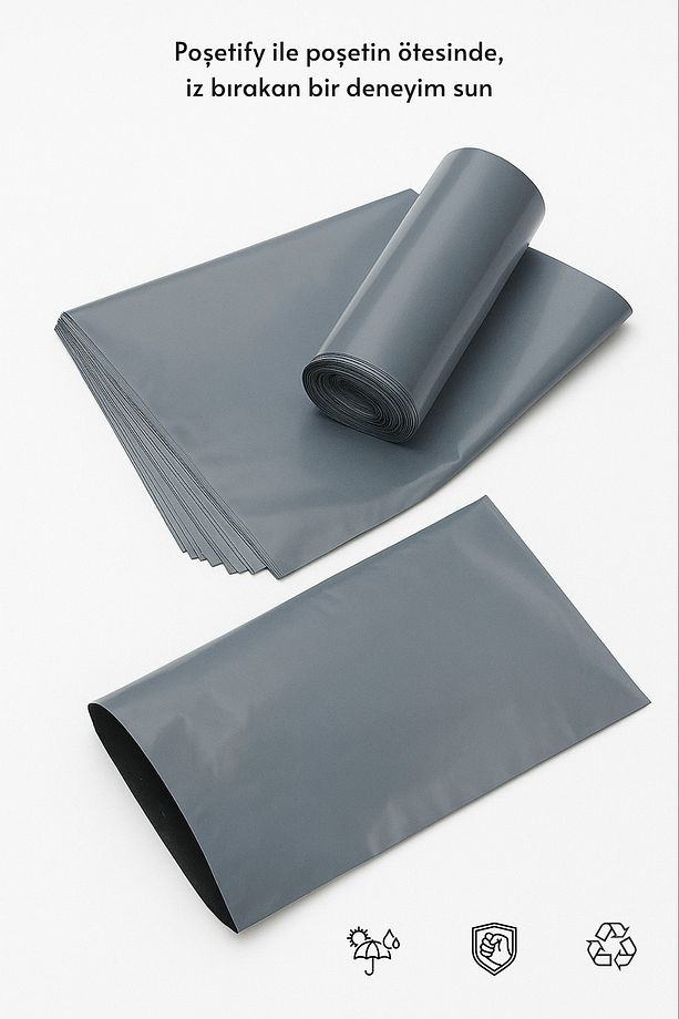 Gri Cepsiz Kargo Poşeti 24x30+5 cm | Yapışkan Bantlı Kargo Zarfı | 100’lü E-Ticaret Poşeti - 8