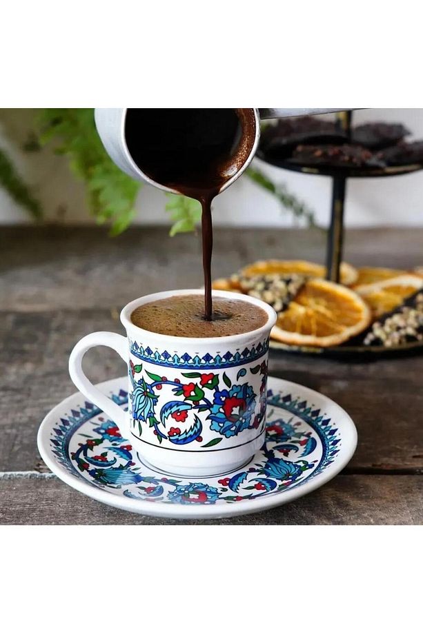 Kahve Fincanı Topkapı Çini Işlemeli 2 Kişilik Porselen Fincan Porselen Set Of 2 Adet - 4