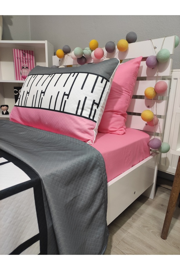 4 Piece Pink Piano Single Pique Bedspread Set (100% Cotton 120X200 with Embedded Sheets)
