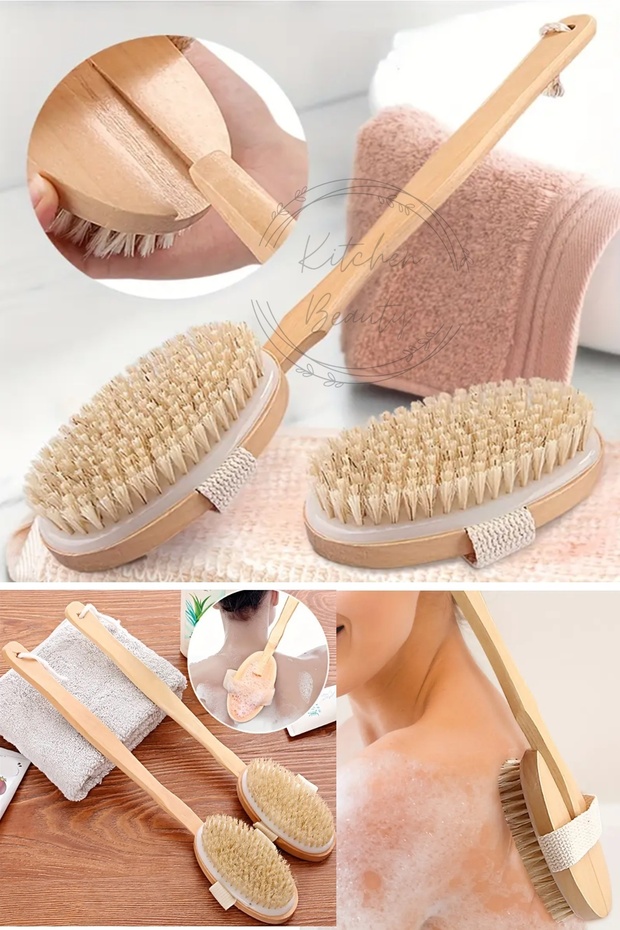 Kitchen Beauty Doğal At Kılı Selülit Fırçası Ahşap Saplı Uzun At Kılı