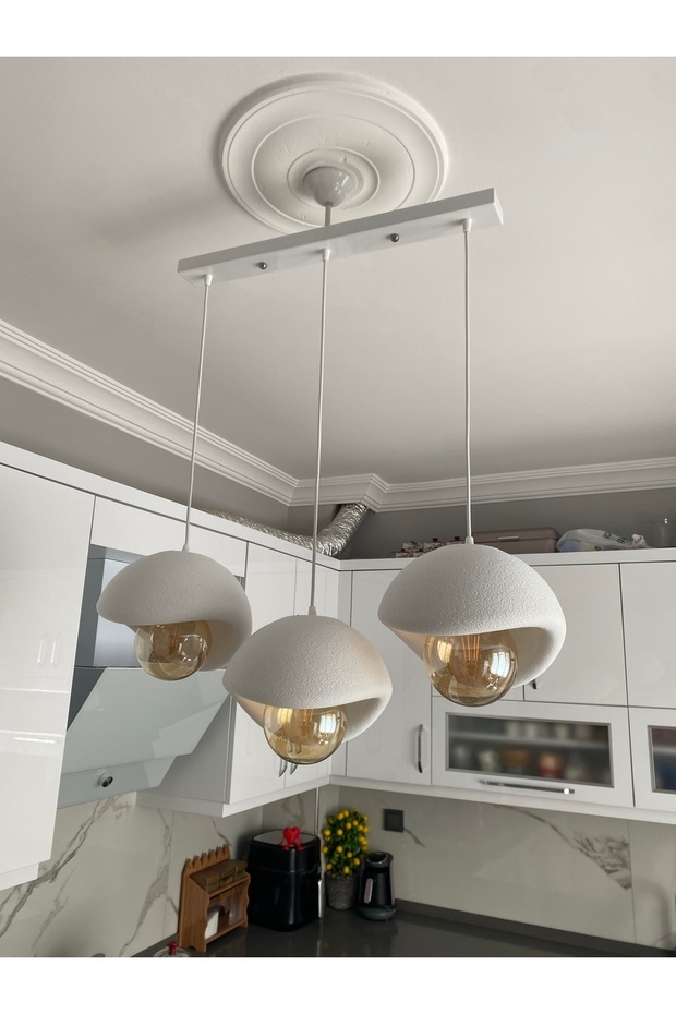 CAKA TEPSİLİ 3 Lü Sarkıt Avize Rustik E27 Modern Avize Beton Görünüm Bohem (RUSTİK AMPUL HEDİYELİ) - 5