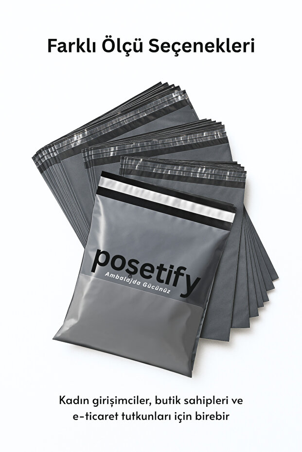 100 Adet Cepli Kargo Poşeti 40x50+5 cm | Gri Renk Yapışkan Bantlı Gönderi Zarfı | E-Ticaret Poşeti - 6