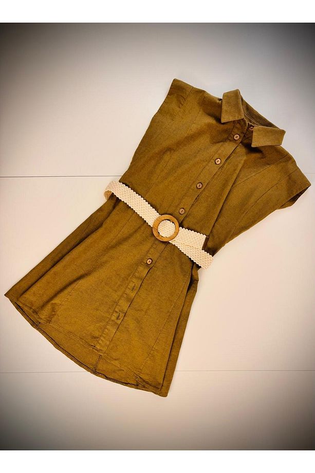 Hasır Kemerli Keten Elbise - Yazlık, Bohem Stil - 5