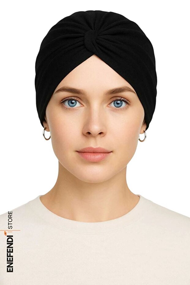 Knotted Outer Bone Black | Ready Tied Society Half Shawl Model | Hijab Comfortable and Stylish Bonnet