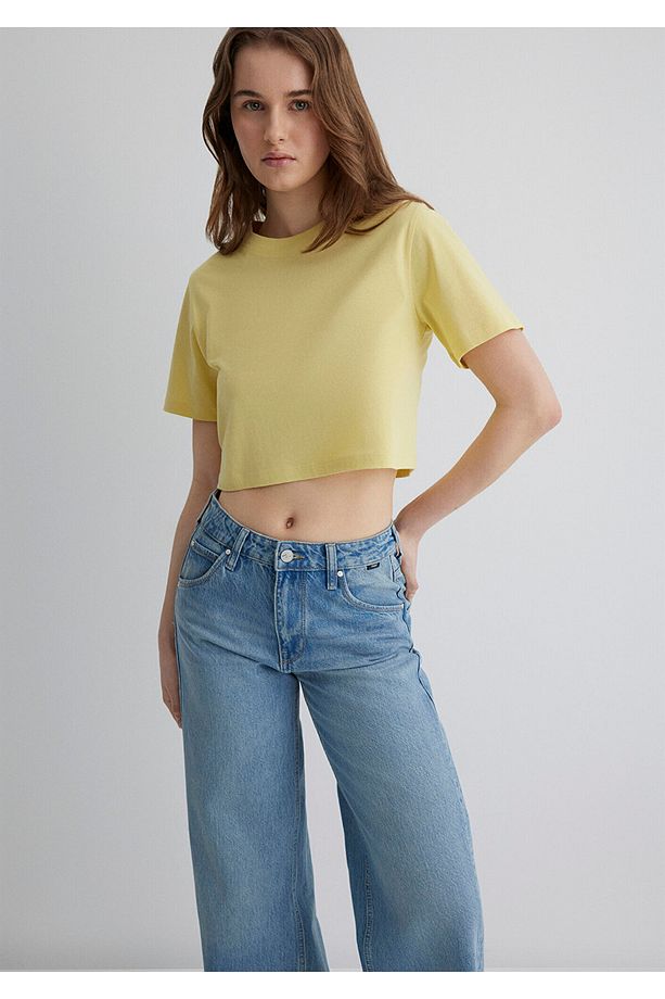 Sarı Crop Basic Tişört Crop / Kısa Kesim 1613072-71285 - 2