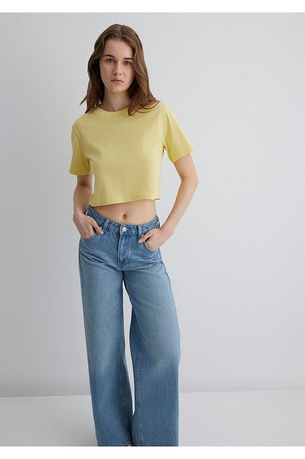 Sarı Crop Basic Tişört Crop / Kısa Kesim 1613072-71285 - 1