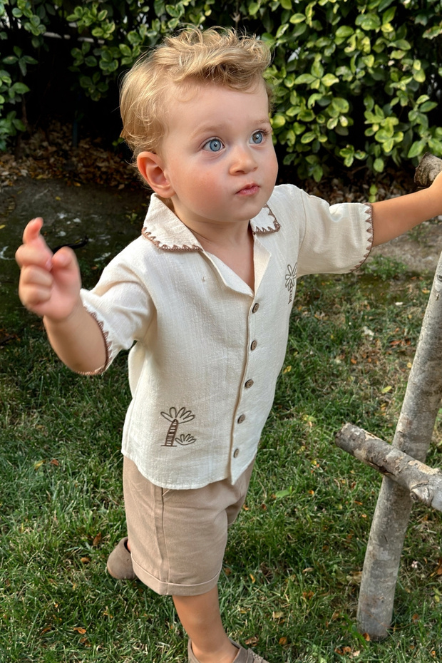 Baby Boy Palm Embroidered Shorts Summer Double Set